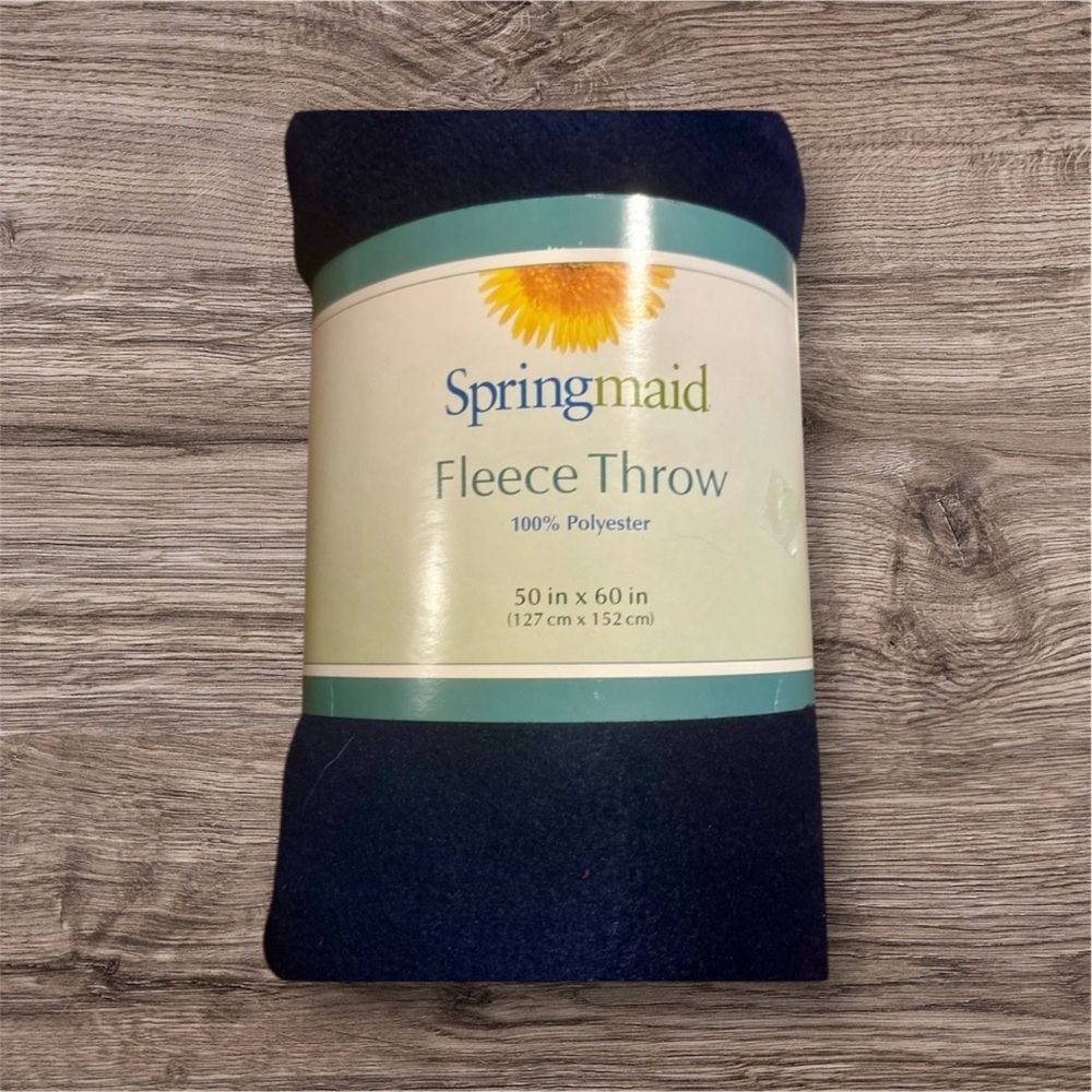 SPRINGMAID Navy Fleece Throw blue boys girls baby kids home winter size 50x60”